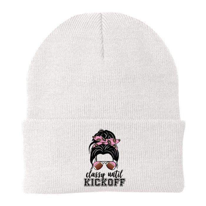 Classy Until Kickoff Football Hair Bun Knit Cap Winter Beanie