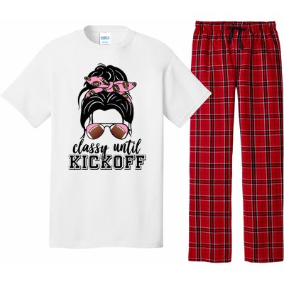 Classy Until Kickoff Football Hair Bun Pajama Set