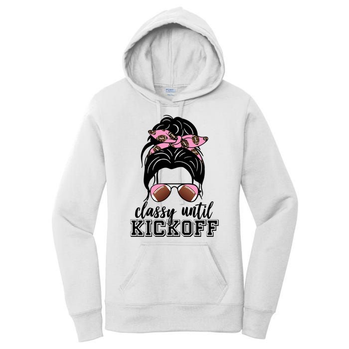 Classy Until Kickoff Football Hair Bun Women's Pullover Hoodie