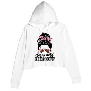 Classy Until Kickoff Football Hair Bun Crop Fleece Hoodie