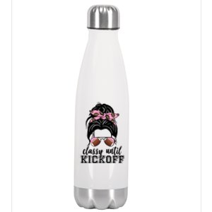 Classy Until Kickoff Football Hair Bun Stainless Steel Insulated Water Bottle