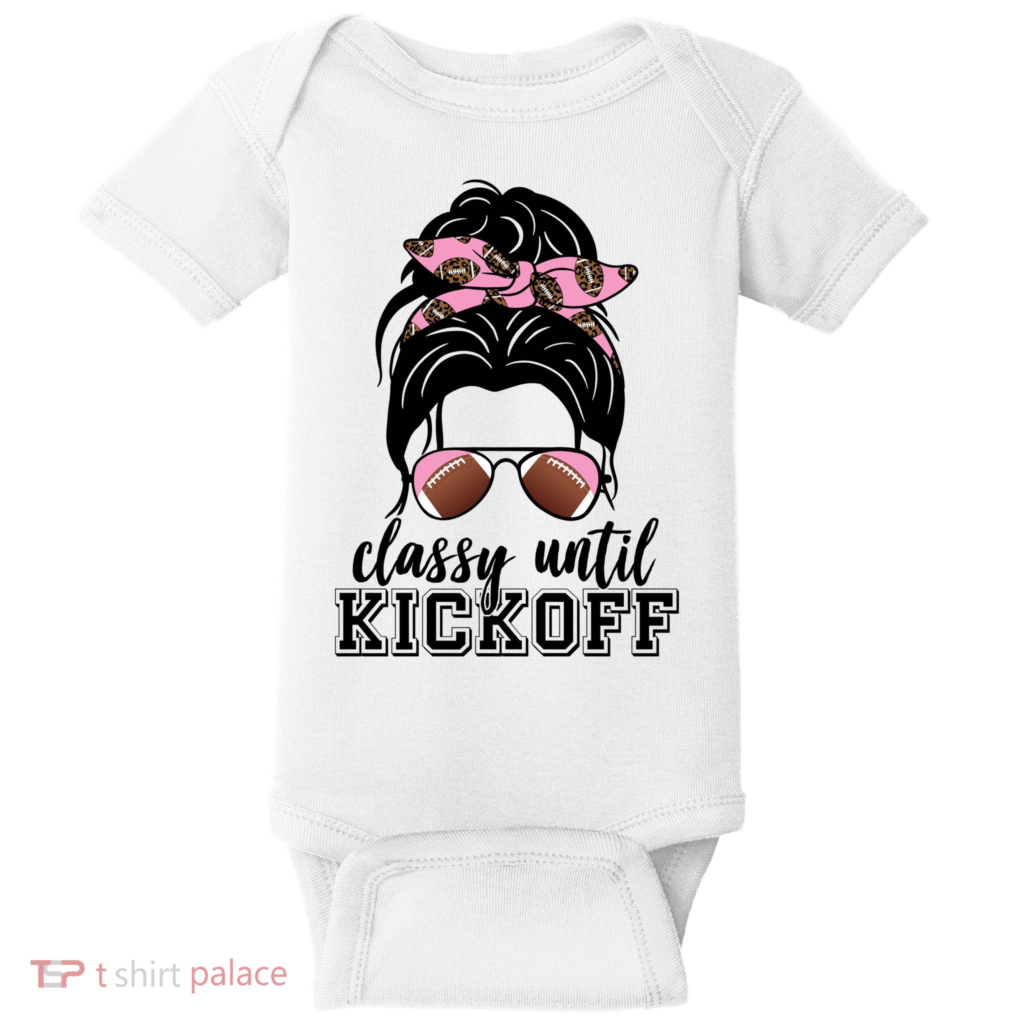 Classy Until Kickoff Football Hair Bun Baby Bodysuit