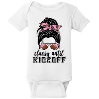 Classy Until Kickoff Football Hair Bun Baby Bodysuit