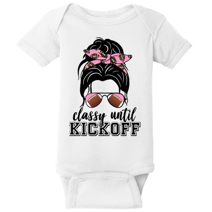 Classy Until Kickoff Football Hair Bun Baby Bodysuit