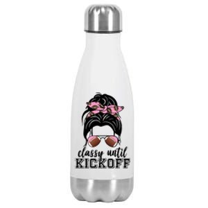 Classy Until Kickoff Football Hair Bun Stainless Steel Insulated Water Bottle