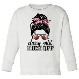 Classy Until Kickoff Football Hair Bun Toddler Long Sleeve Shirt