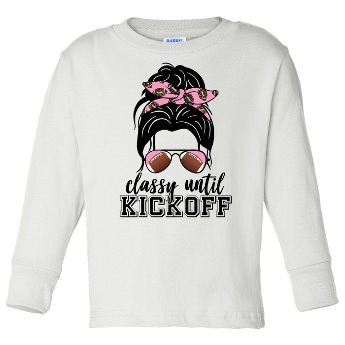 Classy Until Kickoff Football Hair Bun Toddler Long Sleeve Shirt