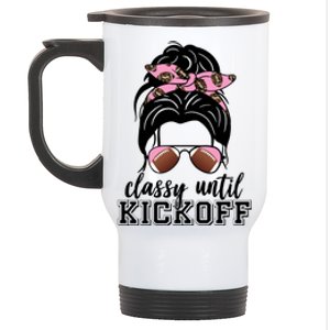 Classy Until Kickoff Football Hair Bun Stainless Steel Travel Mug