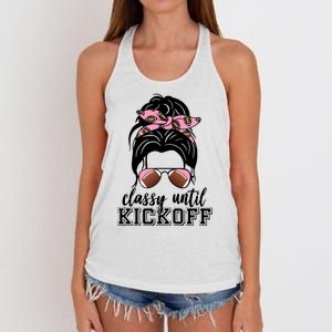 Classy Until Kickoff Football Hair Bun Women's Knotted Racerback Tank