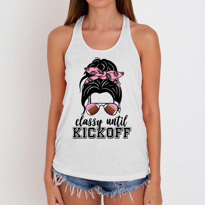 Classy Until Kickoff Football Hair Bun Women's Knotted Racerback Tank