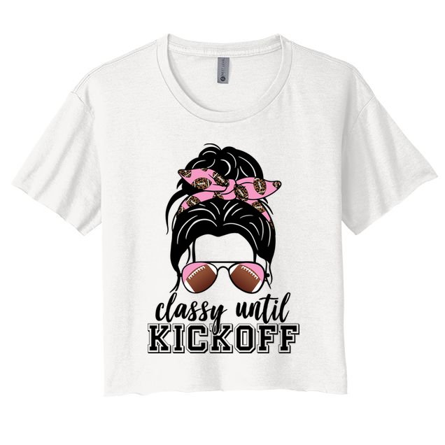 Classy Until Kickoff Football Hair Bun Crop Top