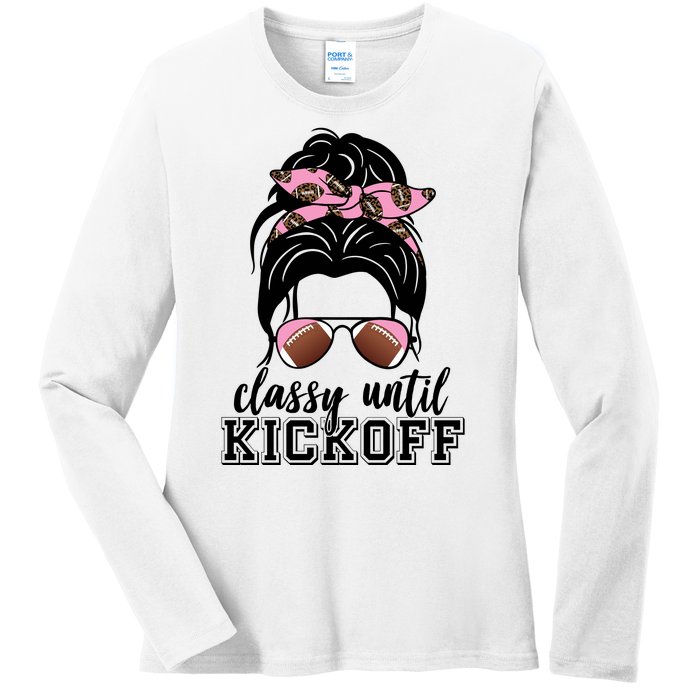 Classy Until Kickoff Football Hair Bun Ladies Long Sleeve Shirt