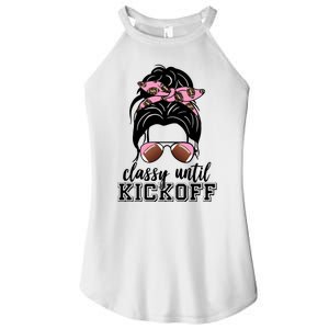 Classy Until Kickoff Football Hair Bun Women's Perfect Tri Rocker Tank