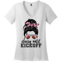 Classy Until Kickoff Football Hair Bun Women's V-Neck T-Shirt