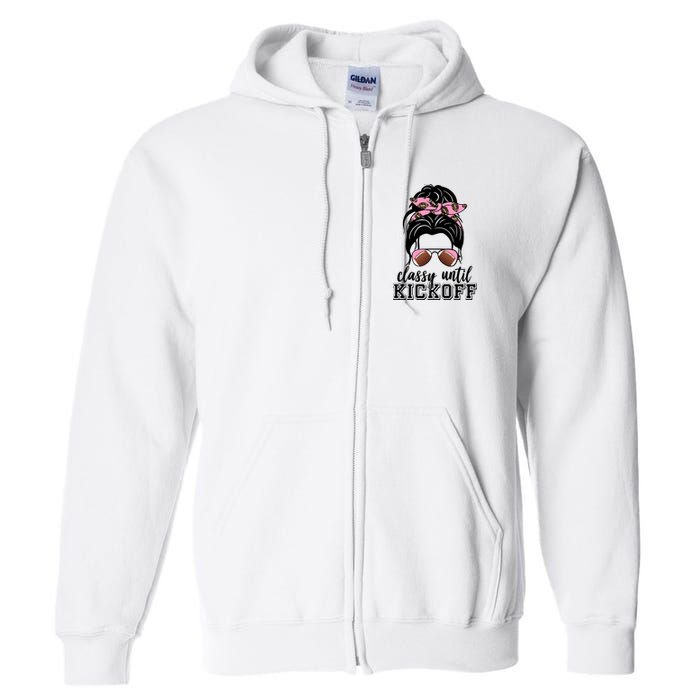 Classy Until Kickoff Football Hair Bun Full Zip Hoodie
