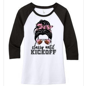 Classy Until Kickoff Football Hair Bun Women's Tri-Blend 3/4-Sleeve Raglan Shirt