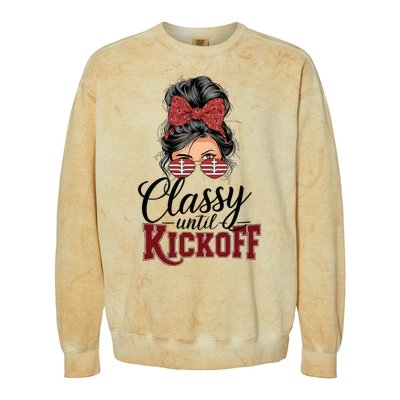 Classy Until Kickoff American Football Mom Colorblast Crewneck Sweatshirt