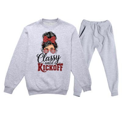 Classy Until Kickoff American Football Mom Premium Crewneck Sweatsuit Set