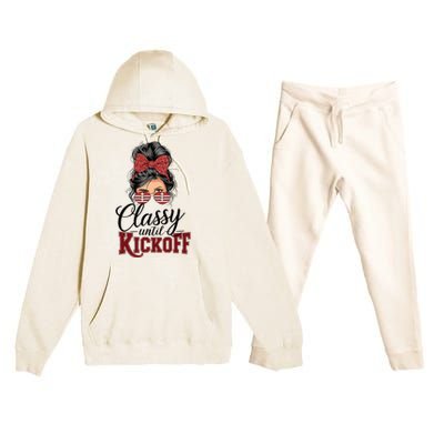 Classy Until Kickoff American Football Mom Premium Hooded Sweatsuit Set