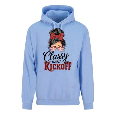 Classy Until Kickoff American Football Mom Unisex Surf Hoodie