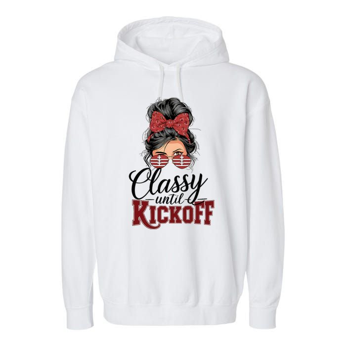 Classy Until Kickoff American Football Mom Garment-Dyed Fleece Hoodie