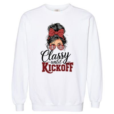 Classy Until Kickoff American Football Mom Garment-Dyed Sweatshirt