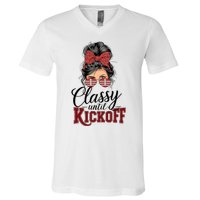 Classy Until Kickoff American Football Mom V-Neck T-Shirt