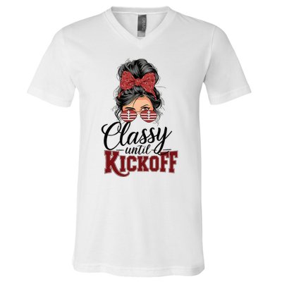 Classy Until Kickoff American Football Mom V-Neck T-Shirt