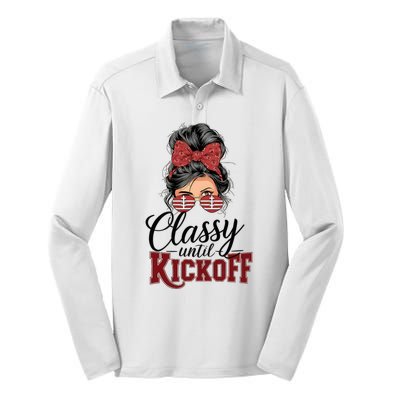 Classy Until Kickoff American Football Mom Silk Touch Performance Long Sleeve Polo