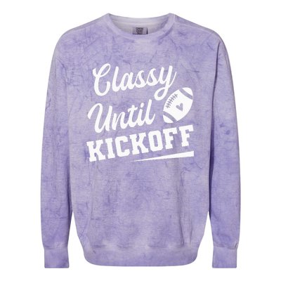 Classy Until Kickoff Funny Fantasy Football Heart Colorblast Crewneck Sweatshirt