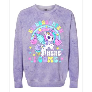 Cute Unicorn Kindergarten Here I Come Happy First Day School Colorblast Crewneck Sweatshirt