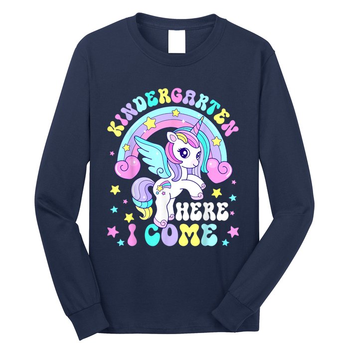 Cute Unicorn Kindergarten Here I Come Happy First Day School Long Sleeve Shirt