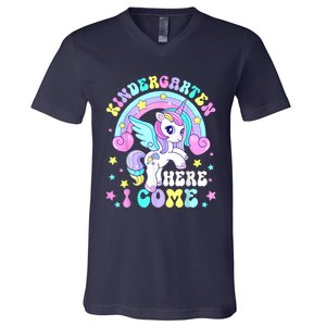 Cute Unicorn Kindergarten Here I Come Happy First Day School V-Neck T-Shirt