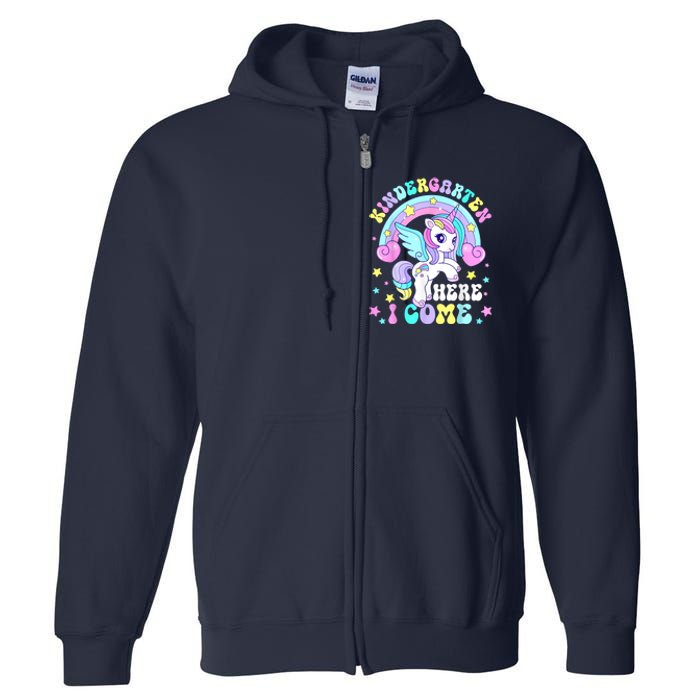 Cute Unicorn Kindergarten Here I Come Happy First Day School Full Zip Hoodie