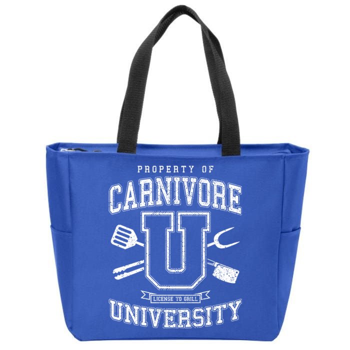 Carnivore University License To Grill Vintage Bbq Varsity Funny Gift Zip Tote Bag