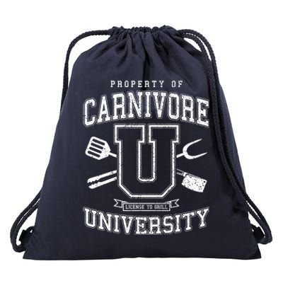 Carnivore University License To Grill Vintage Bbq Varsity Funny Gift Drawstring Bag