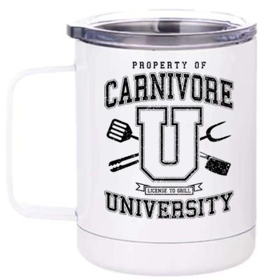 Carnivore University License To Grill Vintage Bbq Varsity Funny Gift 12 oz Stainless Steel Tumbler Cup