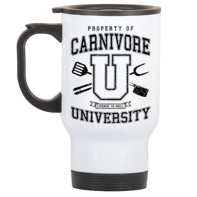 Carnivore University License To Grill Vintage Bbq Varsity Funny Gift Stainless Steel Travel Mug