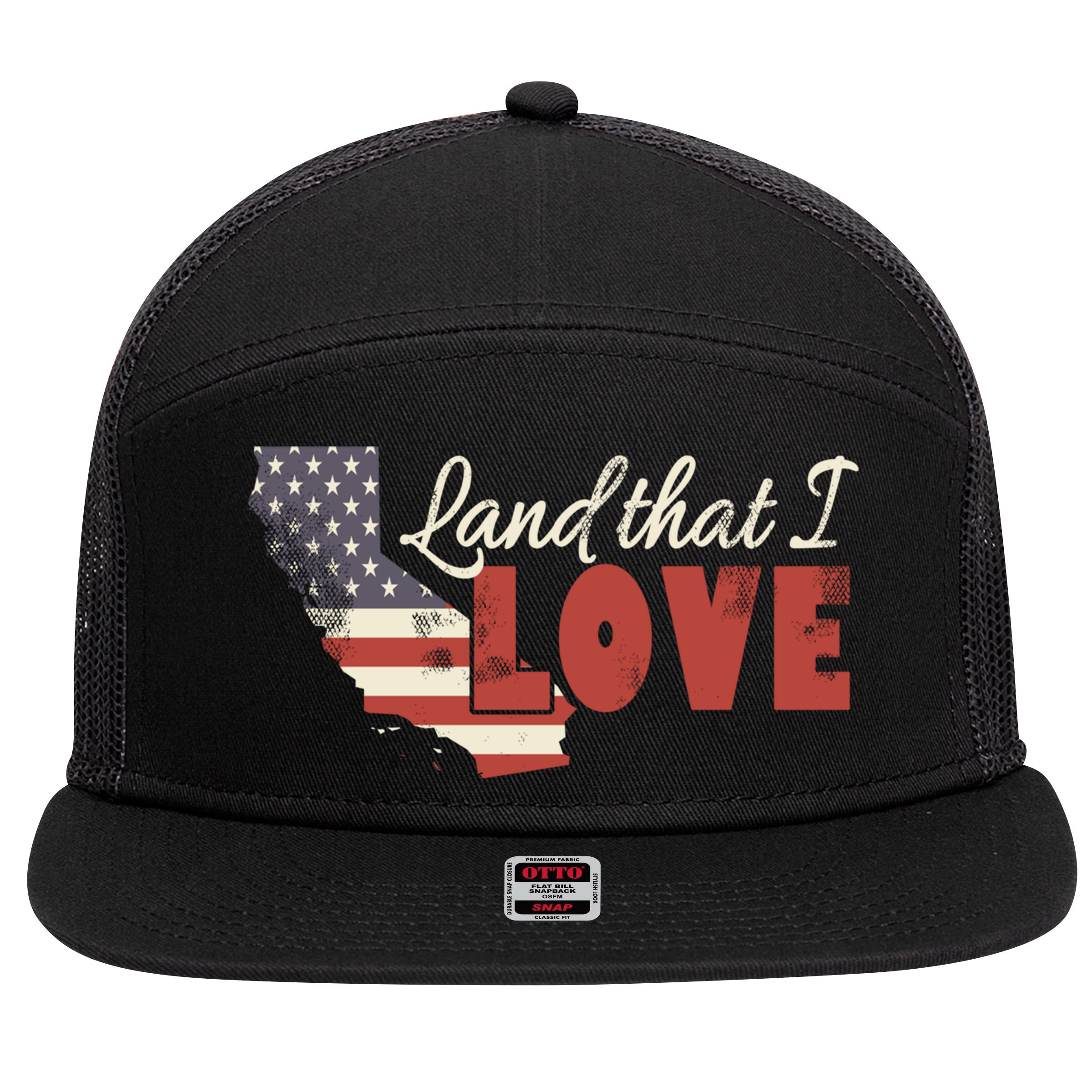 California Usa Land That I Love Patriotic July 4th Gift 7 Panel Mesh Trucker Snapback Hat