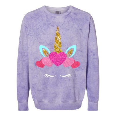 Cute Unicorn Lover With Hearts Crown Valentines Day Cute Gift Colorblast Crewneck Sweatshirt