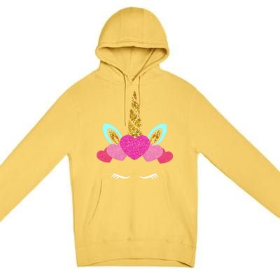 Cute Unicorn Lover With Hearts Crown Valentines Day Cute Gift Premium Pullover Hoodie