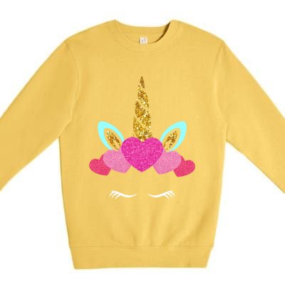 Cute Unicorn Lover With Hearts Crown Valentines Day Cute Gift Premium Crewneck Sweatshirt