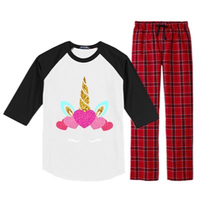 Cute Unicorn Lover With Hearts Crown Valentines Day Cute Gift Raglan Sleeve Pajama Set