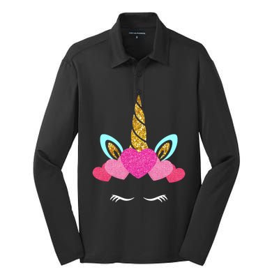 Cute Unicorn Lover With Hearts Crown Valentines Day Cute Gift Silk Touch Performance Long Sleeve Polo