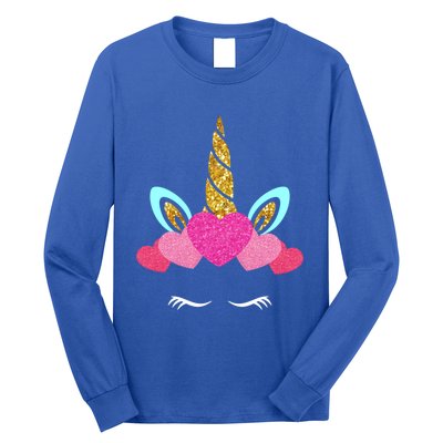 Cute Unicorn Lover With Hearts Crown Valentines Day Cute Gift Long Sleeve Shirt