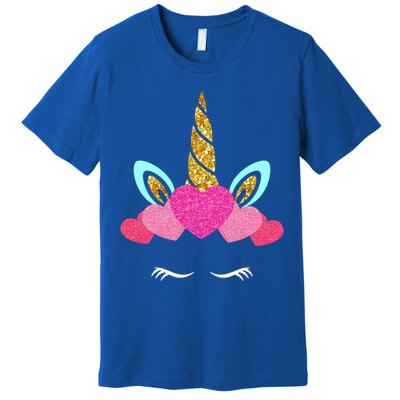 Cute Unicorn Lover With Hearts Crown Valentines Day Cute Gift Premium T-Shirt