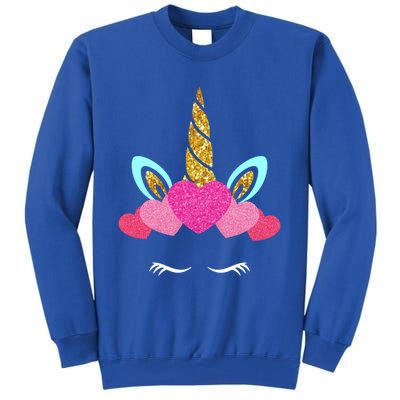 Cute Unicorn Lover With Hearts Crown Valentines Day Cute Gift Tall Sweatshirt