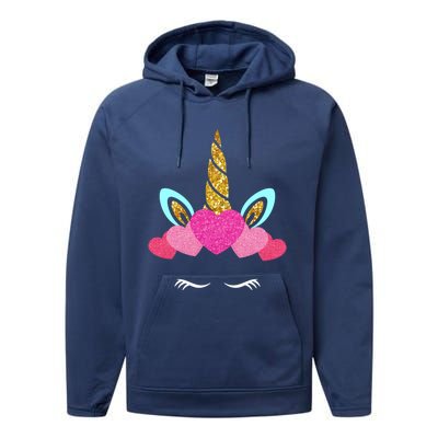 Cute Unicorn Lover With Hearts Crown Valentines Day Cute Gift Performance Fleece Hoodie