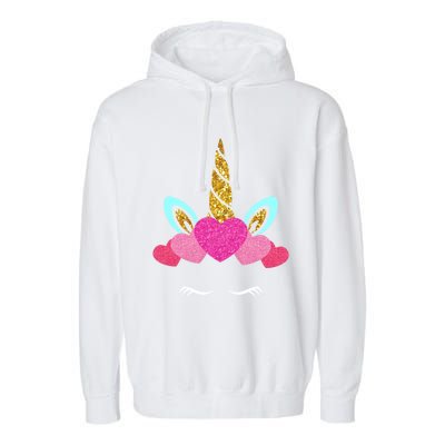 Cute Unicorn Lover With Hearts Crown Valentines Day Cute Gift Garment-Dyed Fleece Hoodie