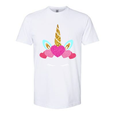 Cute Unicorn Lover With Hearts Crown Valentines Day Cute Gift Softstyle CVC T-Shirt